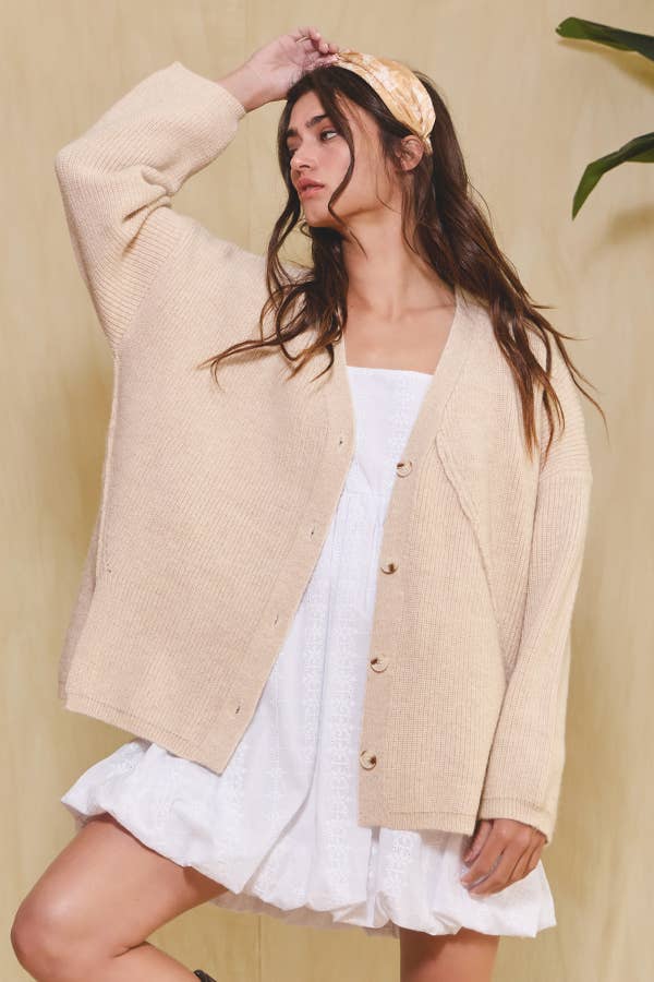 Slouchy Sweater Cardigan:Taupe