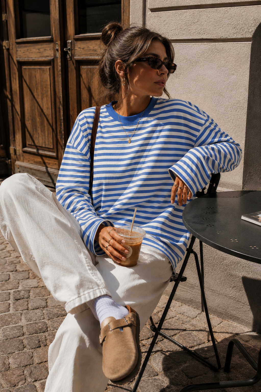 Oversized Stripe Top: Sky