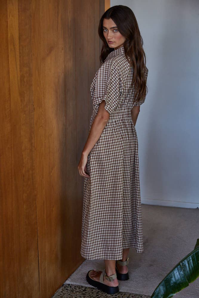 Gingham Flare Maxi: Brown