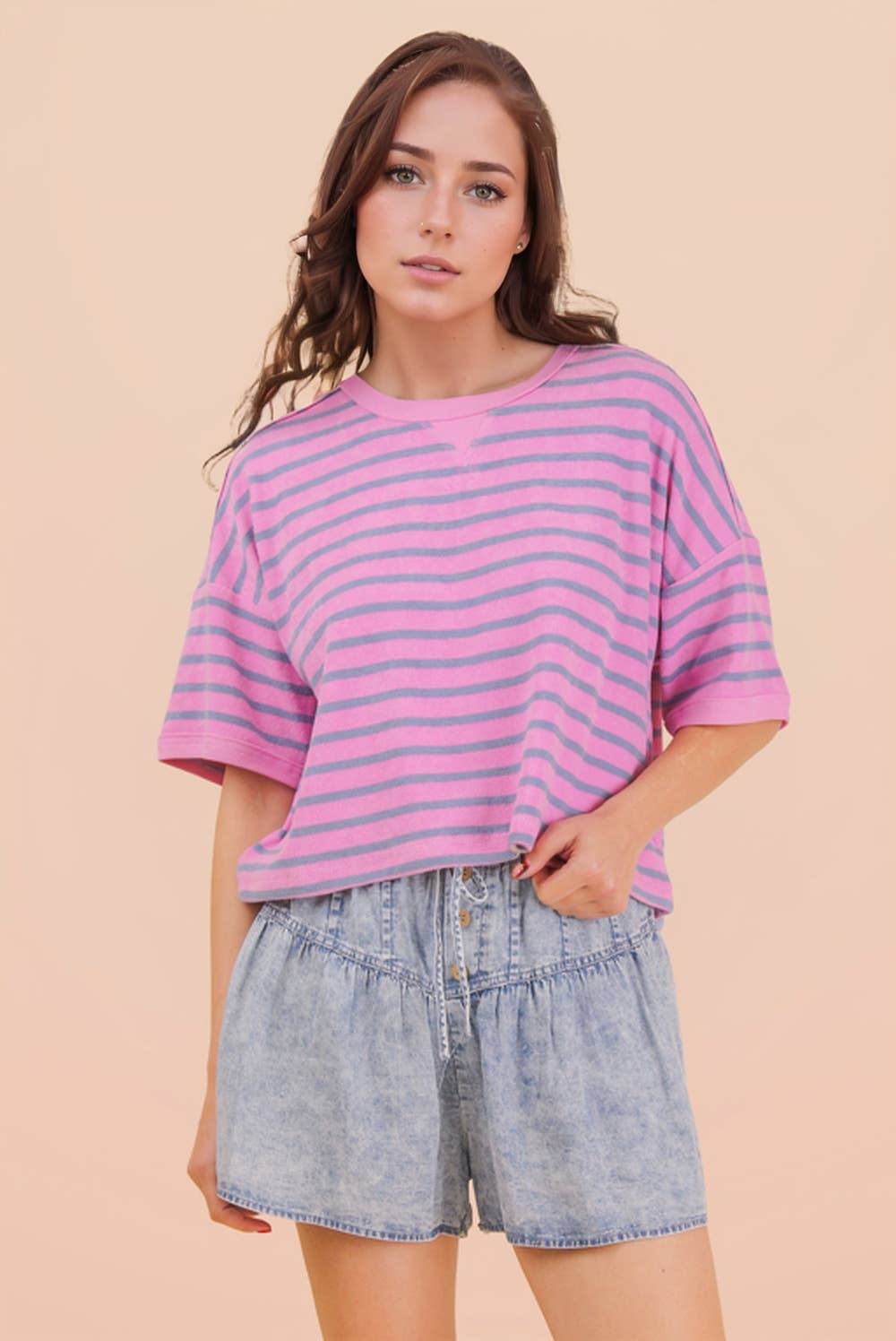 Oversized Stripe Knit Top: Purple
