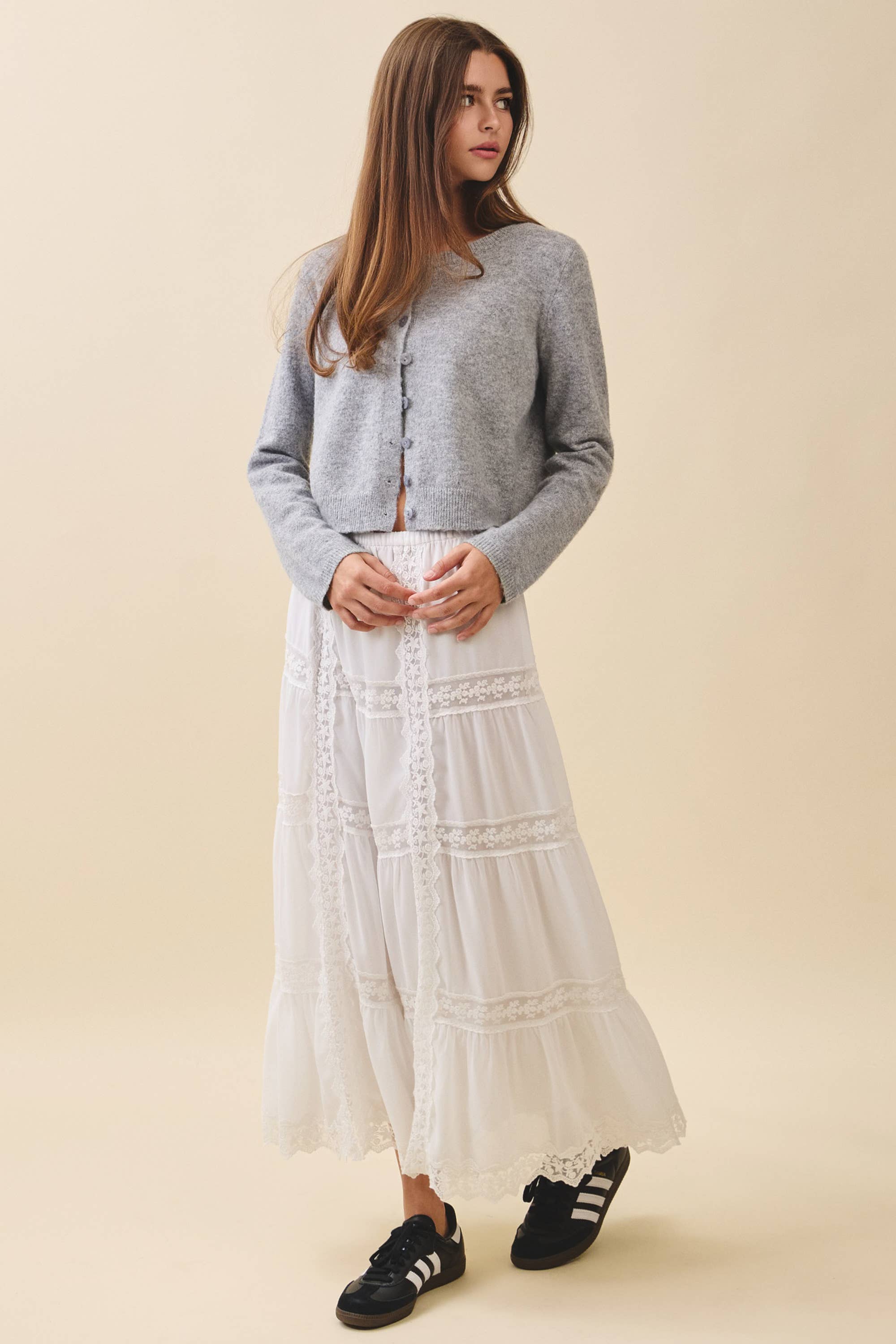 Button Cardigan: Heather Gray