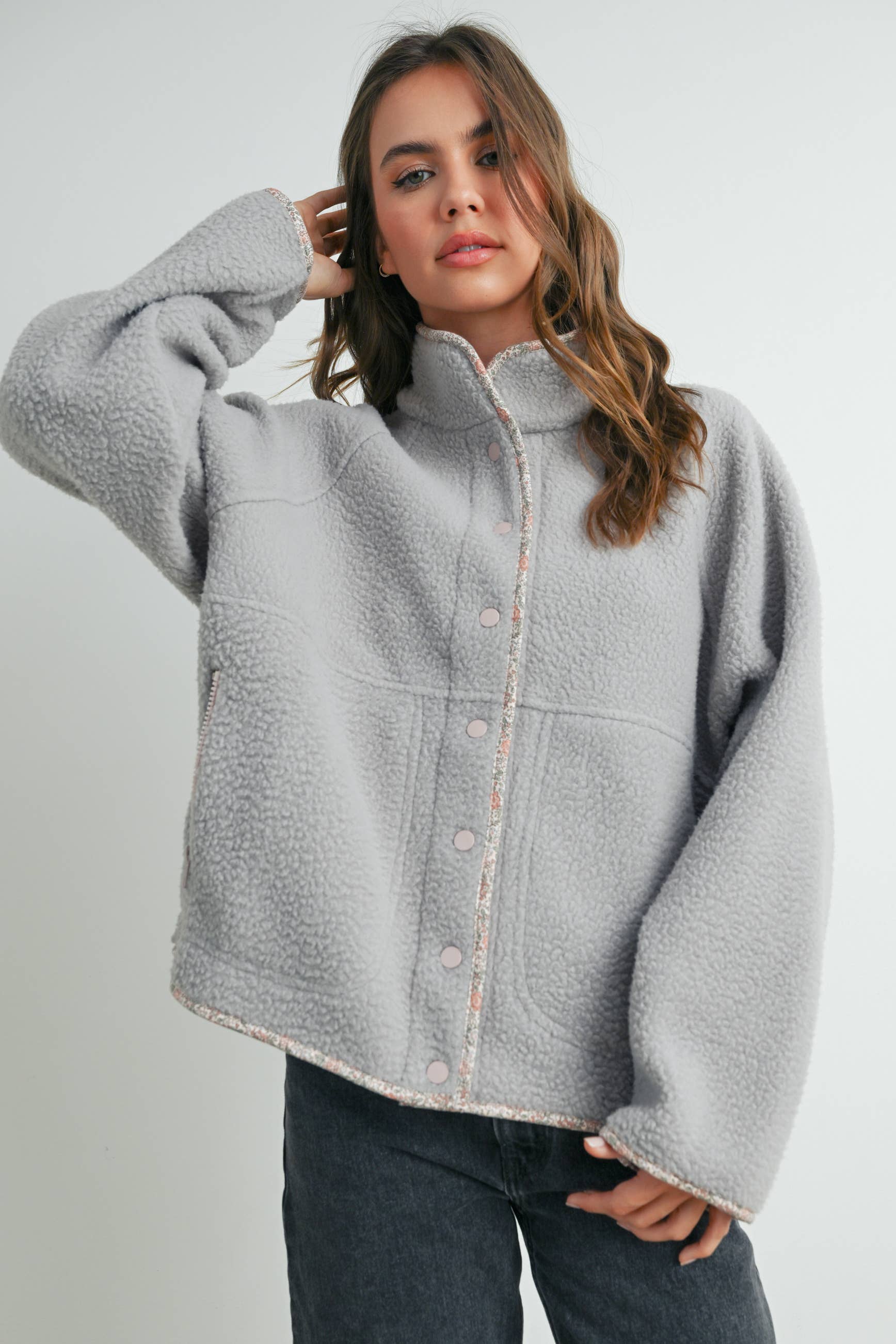 Fall Cozy Sherpa Fleece Jacket: Grey