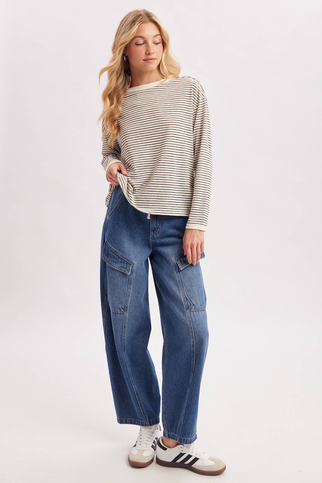 Denim Cargo Barrel Jeans