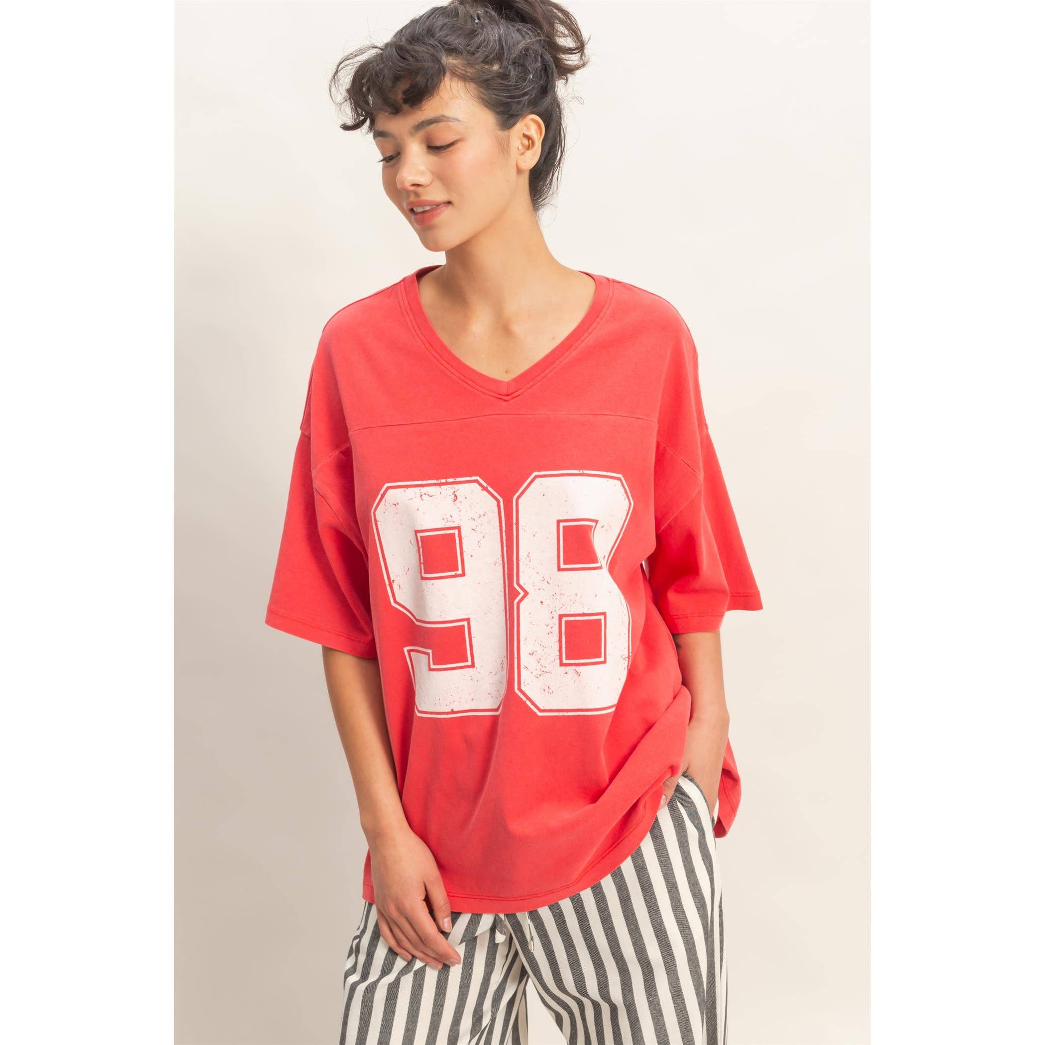 Oversized Varsity Tee: Red