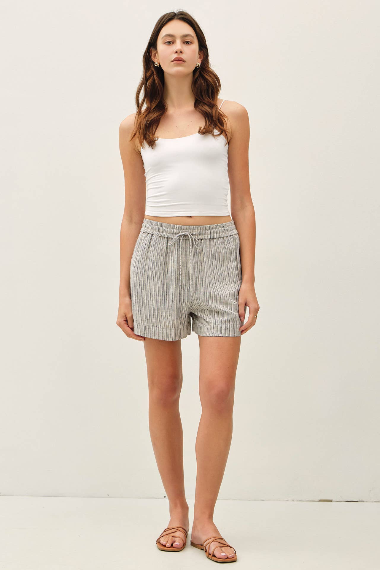 Striped Pull On Shorts: Slate