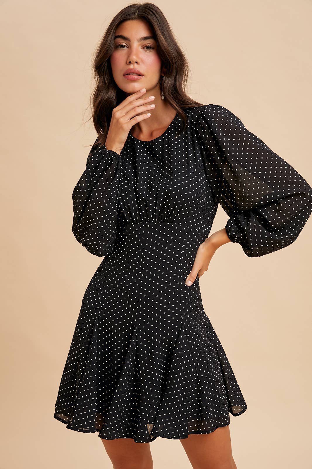 Polka Dot Mini Dress:Black
