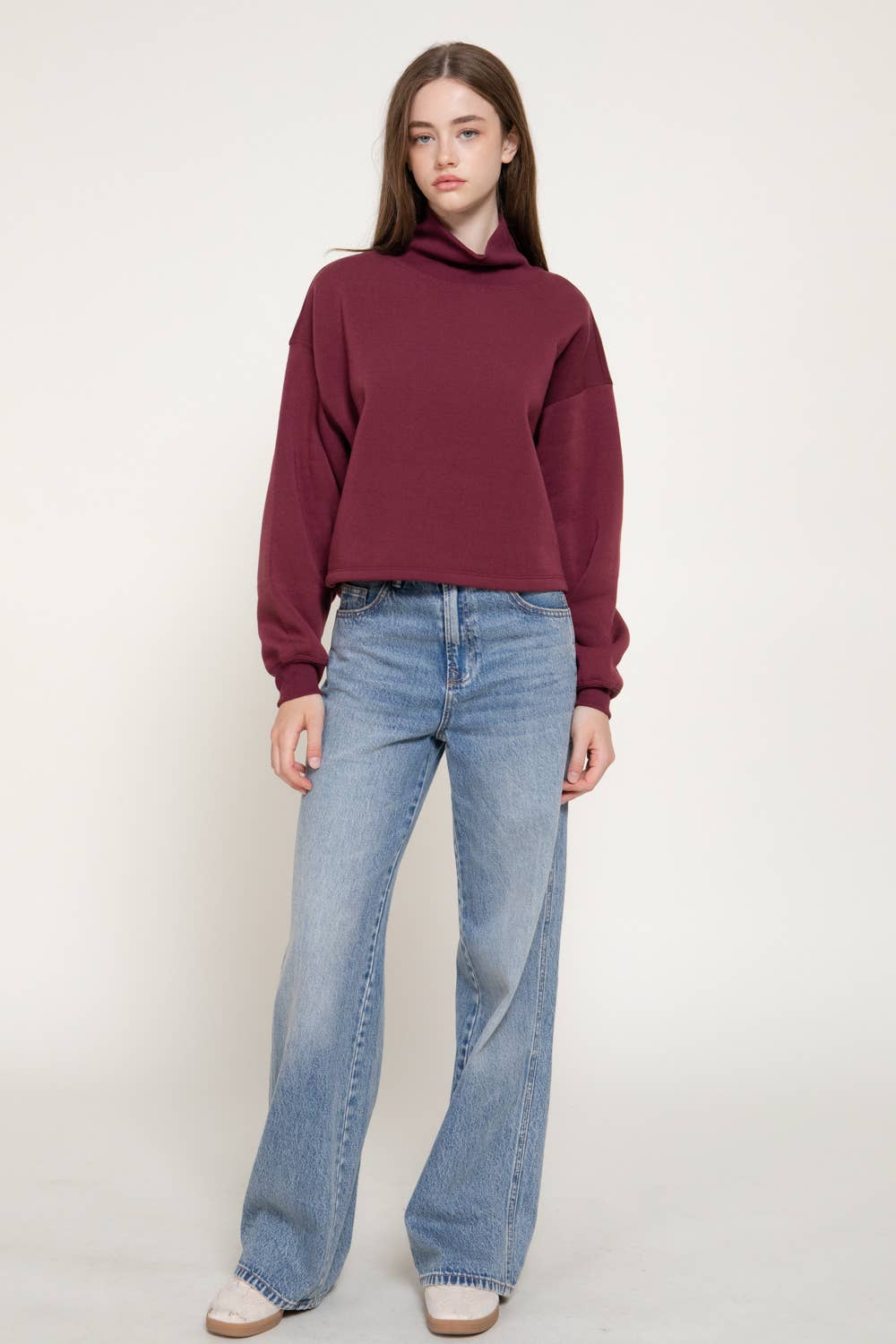 Ribbed Mock Neck: Burgundy