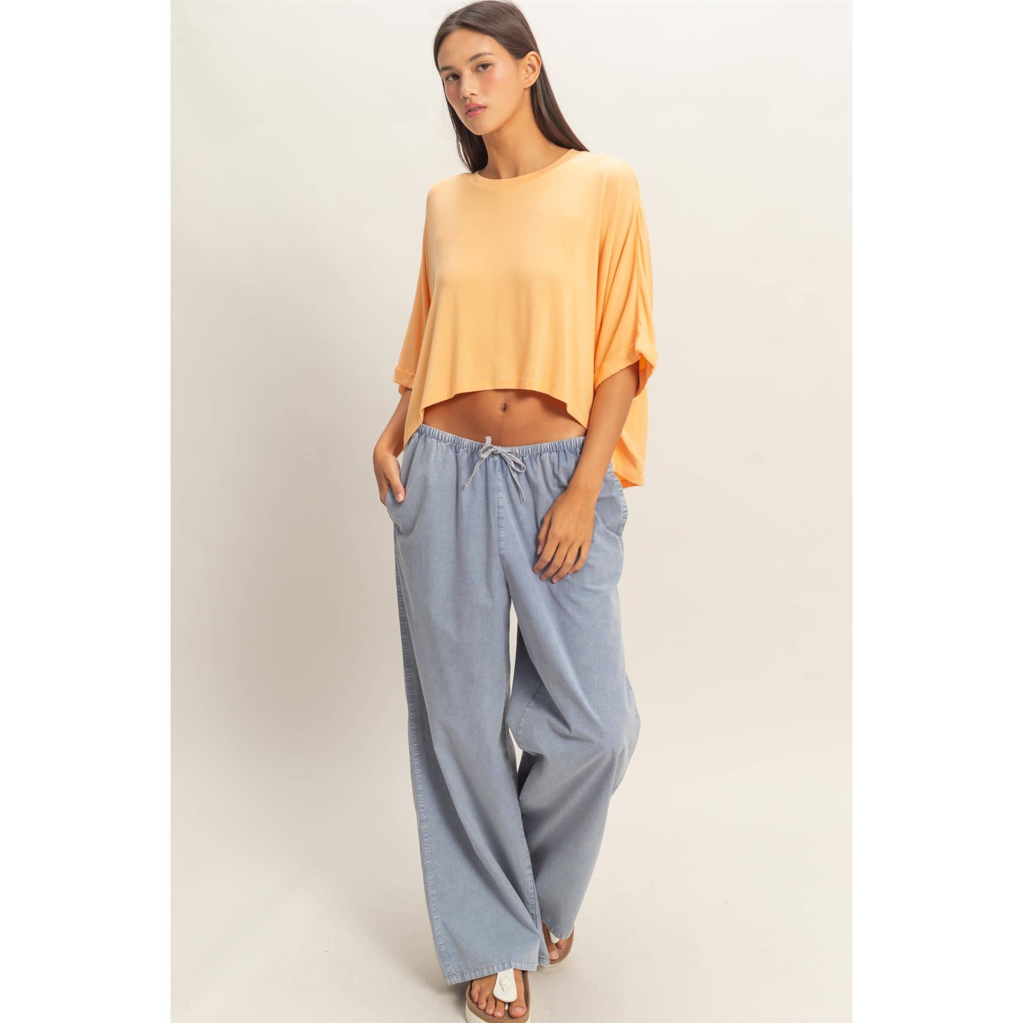 Batwing Sleeve Top: Apricot