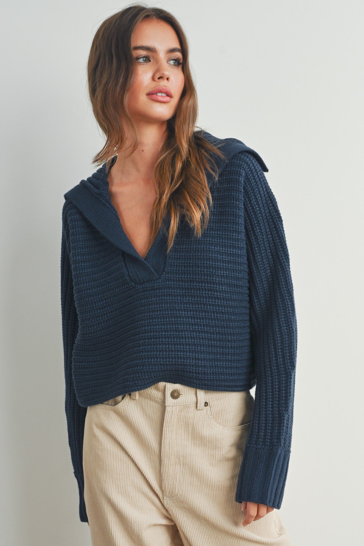 Drama Collar Sweater: Navy