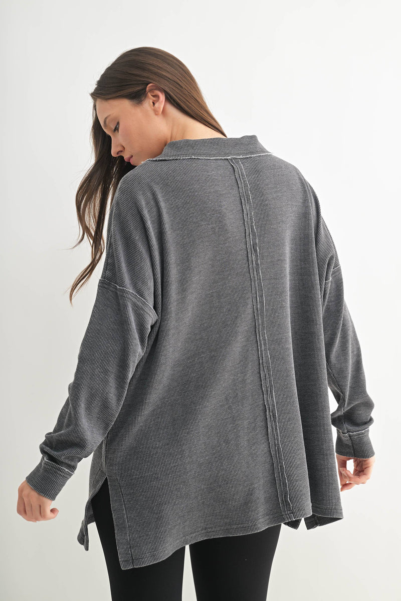 Waffle Knit Oversized:Black