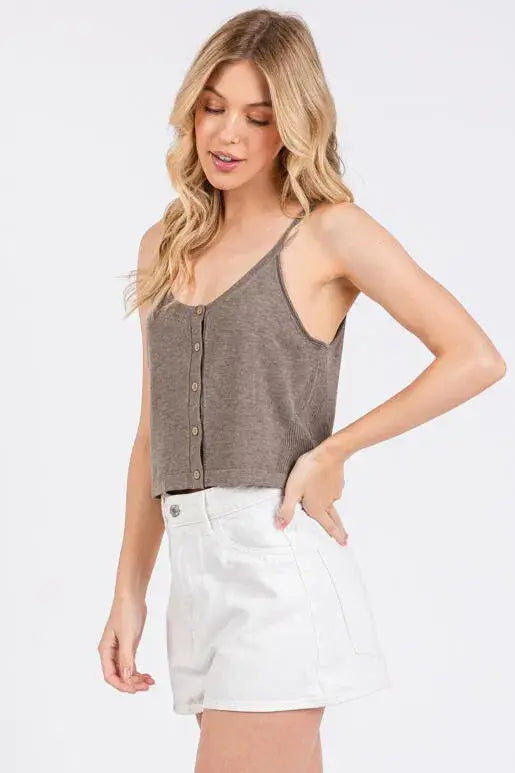 Button Front Sweater Cami: Mocha