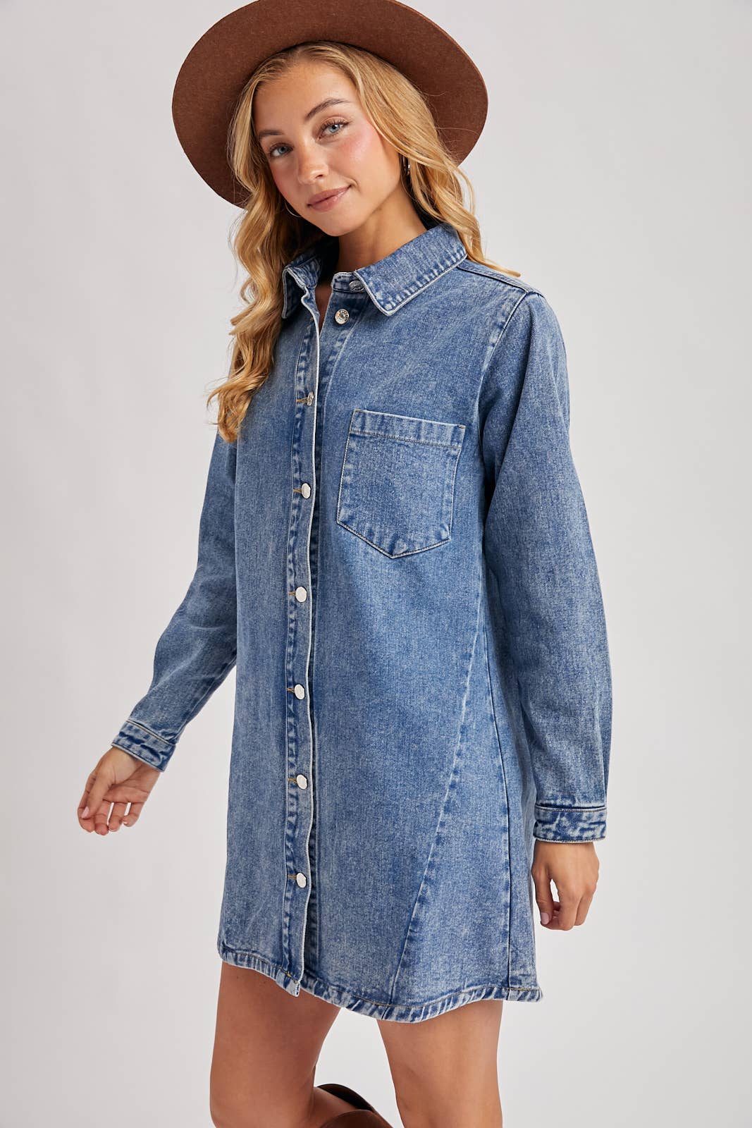 Denmim Shirt Dress: Washed Blue