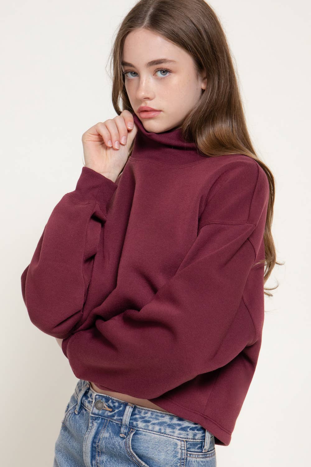 Ribbed Mock Neck: Burgundy
