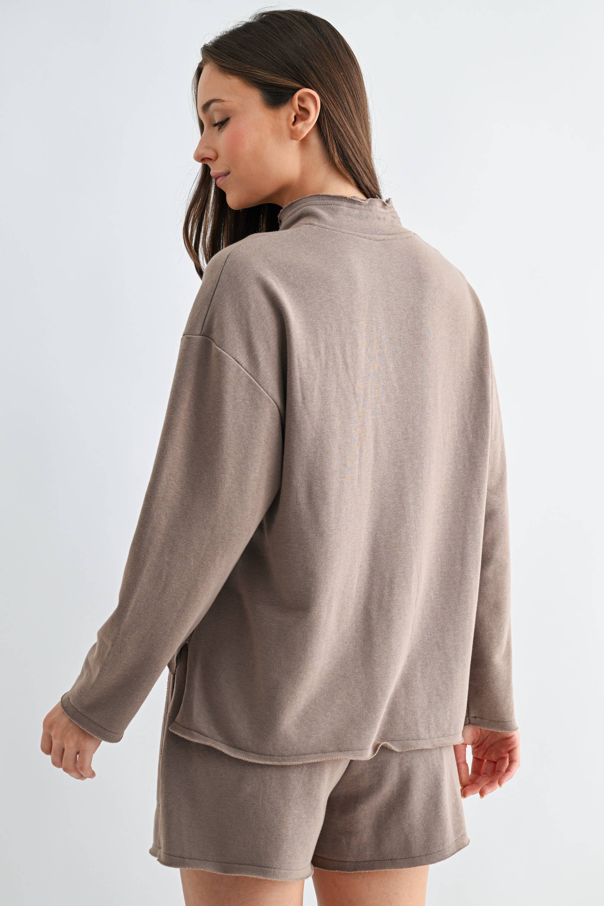 Raw Edge Half-Zip Set: Silken Taupe