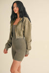 Mineral Wash Crop Hoodie Olive