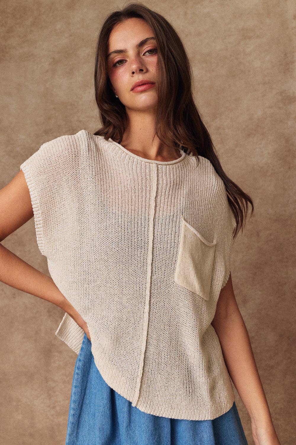 Ari Cropped Loose Knit Top: Natural