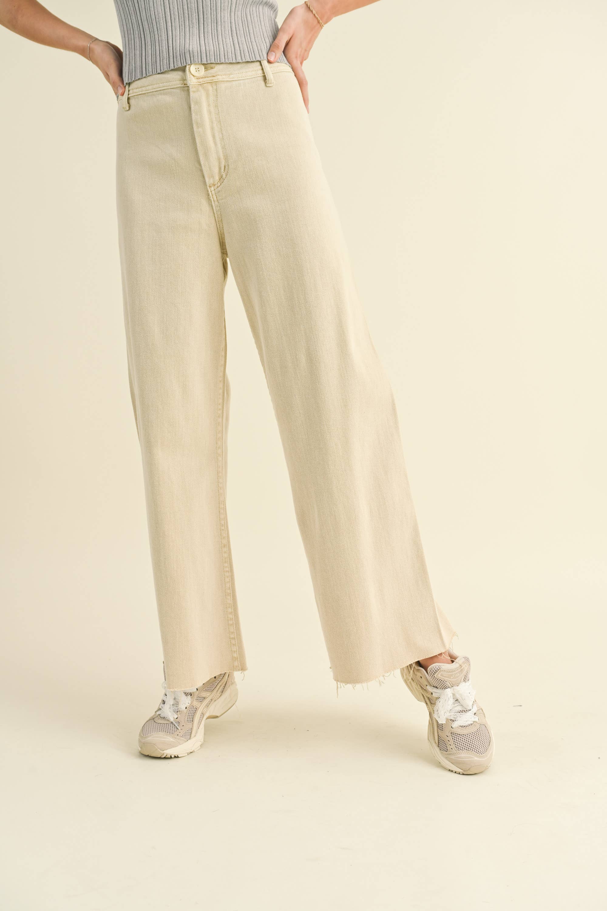 Wide Leg Denim Pants: Beige