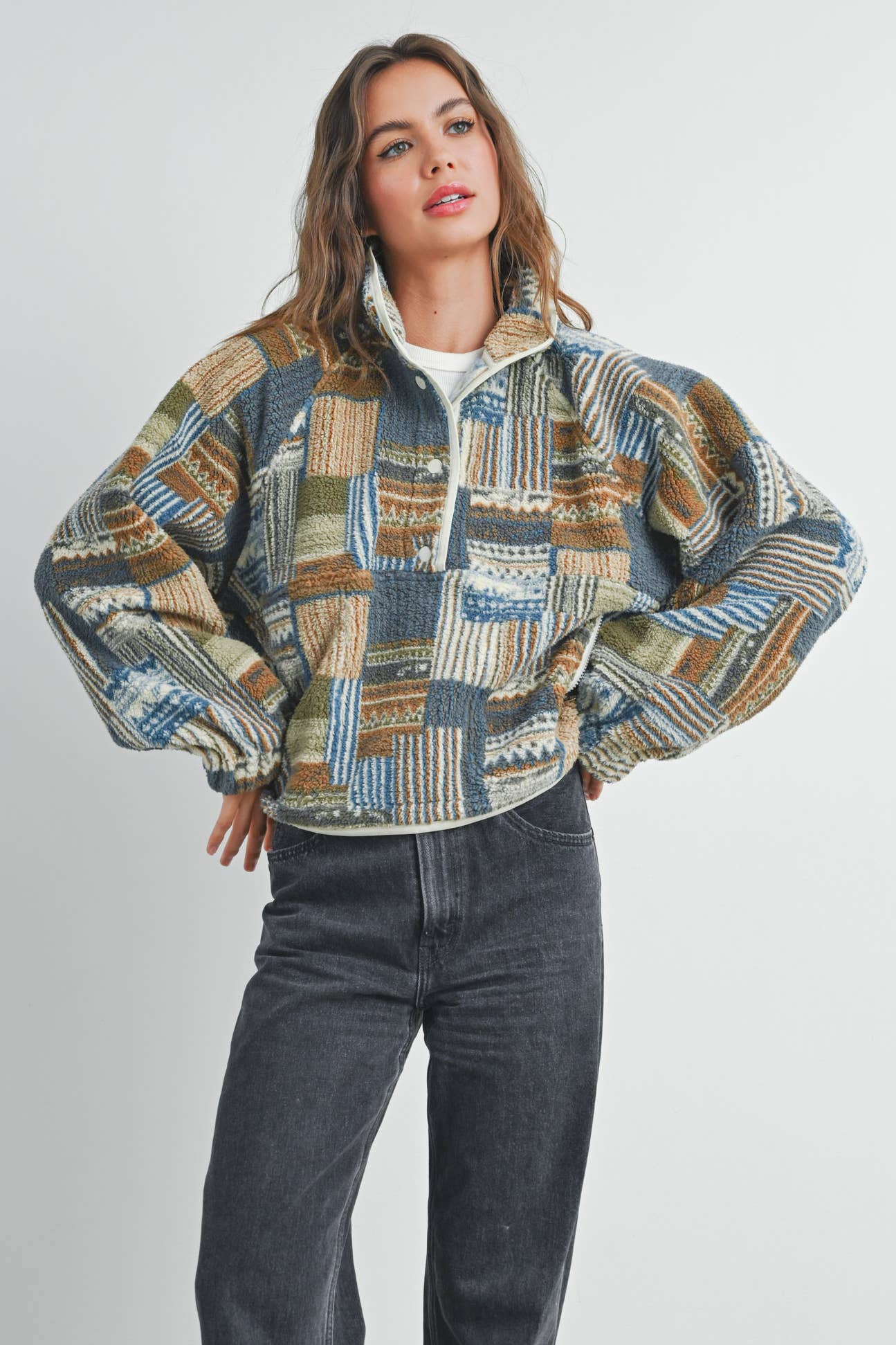Patchwork Sweatshirt :Taupe/Multi