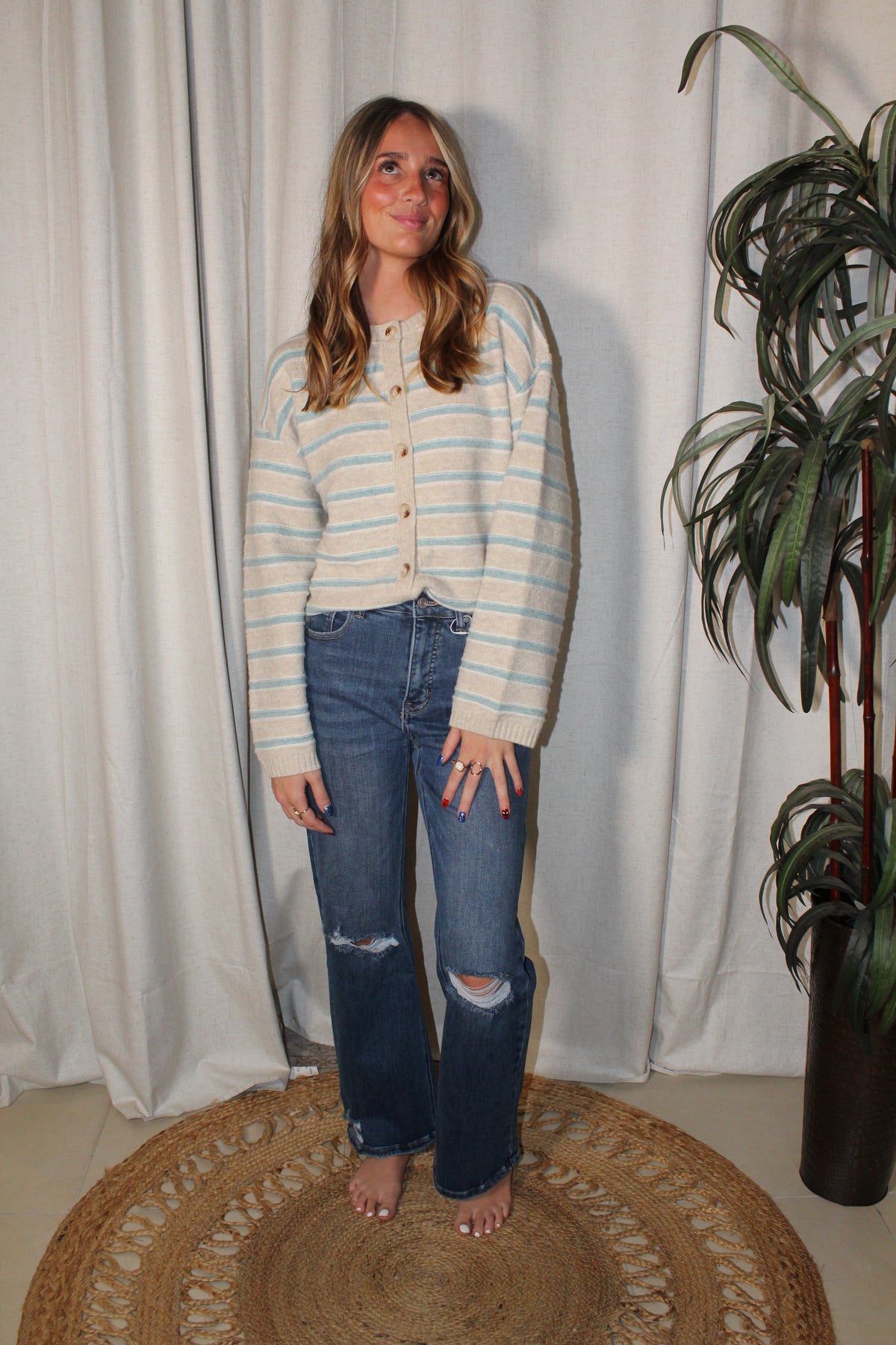 Cozy Stripe Cardigan: Taupe