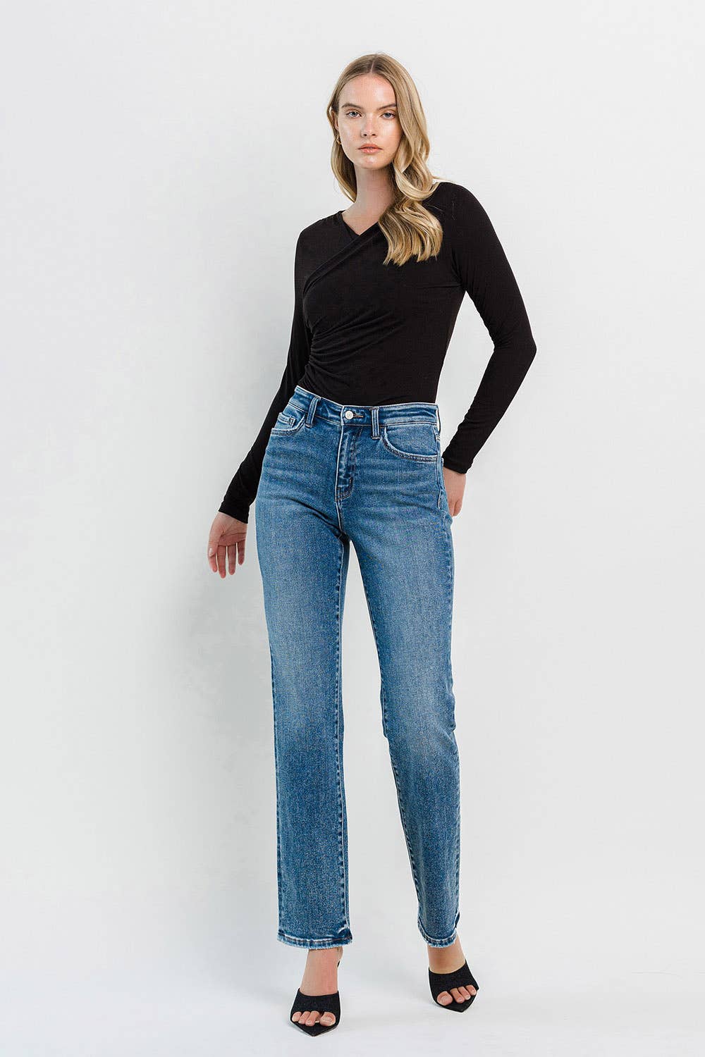 High Rise Straight Jeans:
