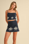 Linen Embroidery Set: NAVY