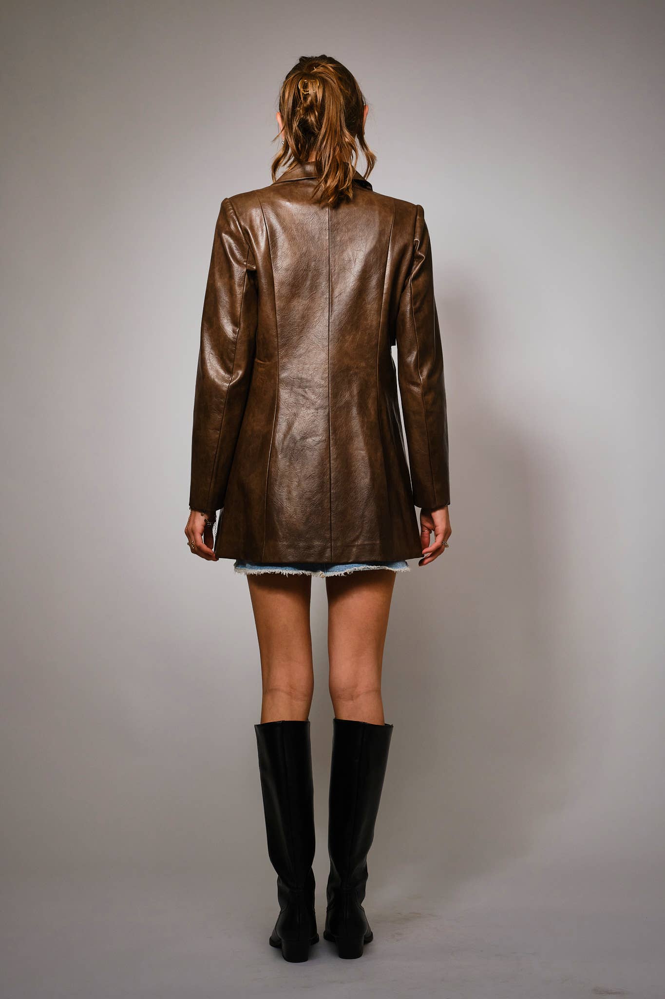 Western Faux Leather Blazer: Dk. Brown