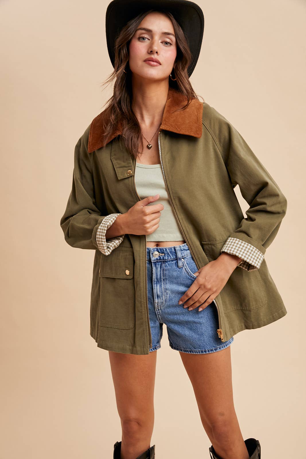 Corduroy Collar Jacket: Light Olive