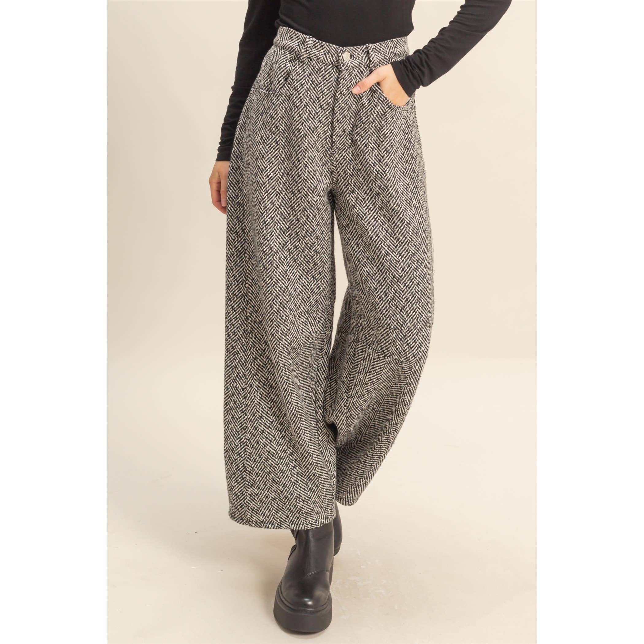 Herringbone Barrel Pants: Black