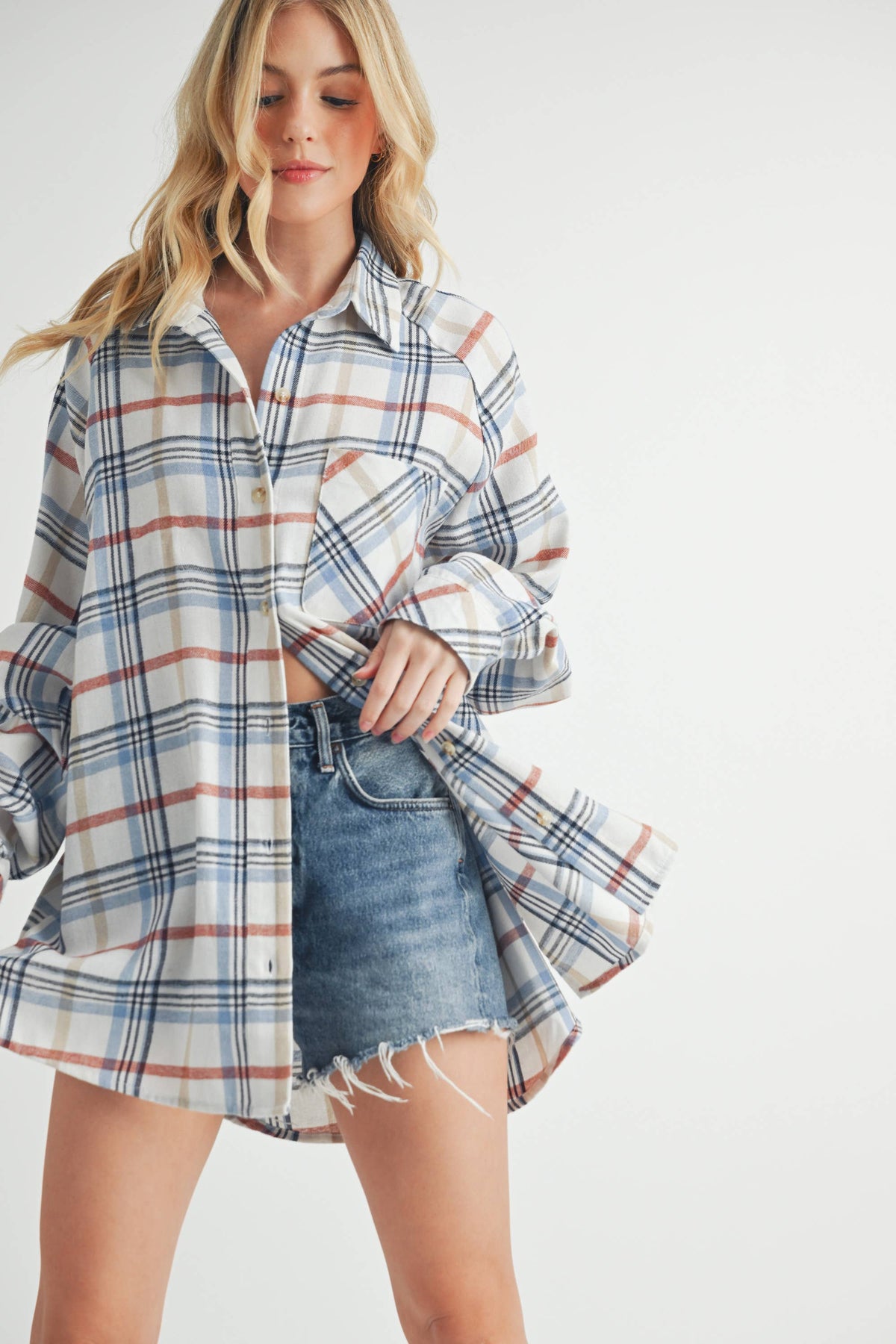 Abri Plaid Flannel Shirt: White Multi
