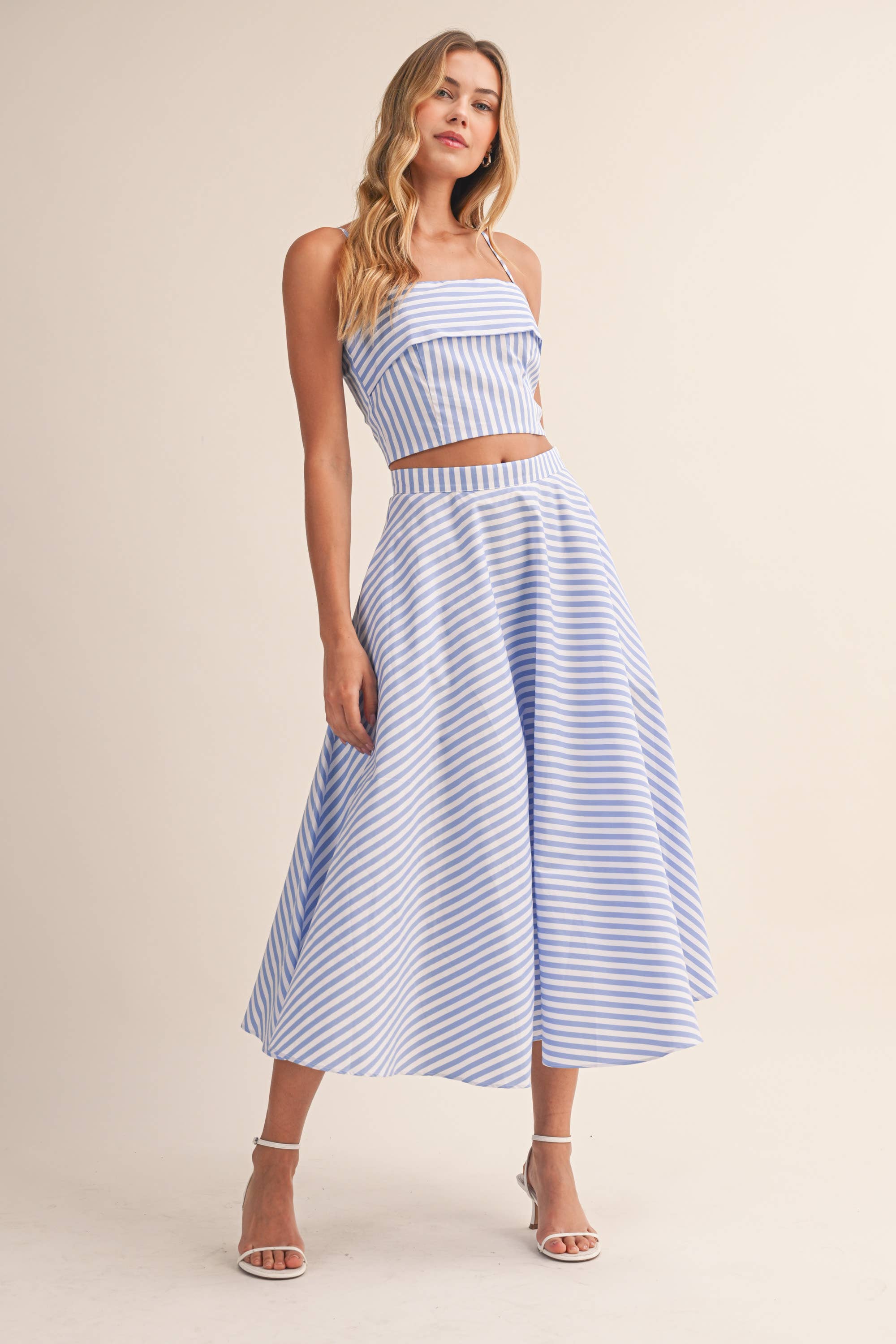A-Line Midi Skirt Set:Chambray