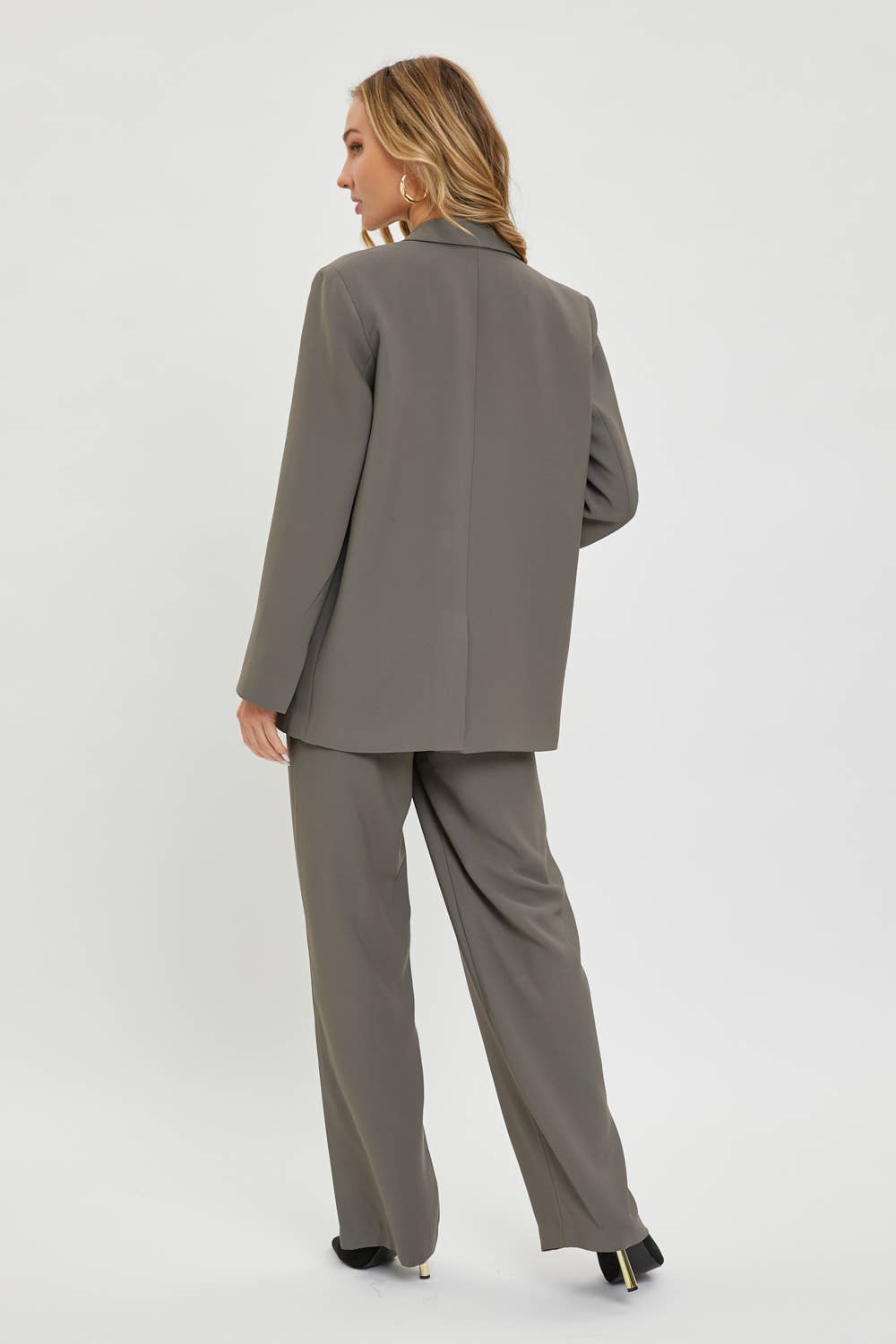 High Rise Trousers:Taupe/Grey