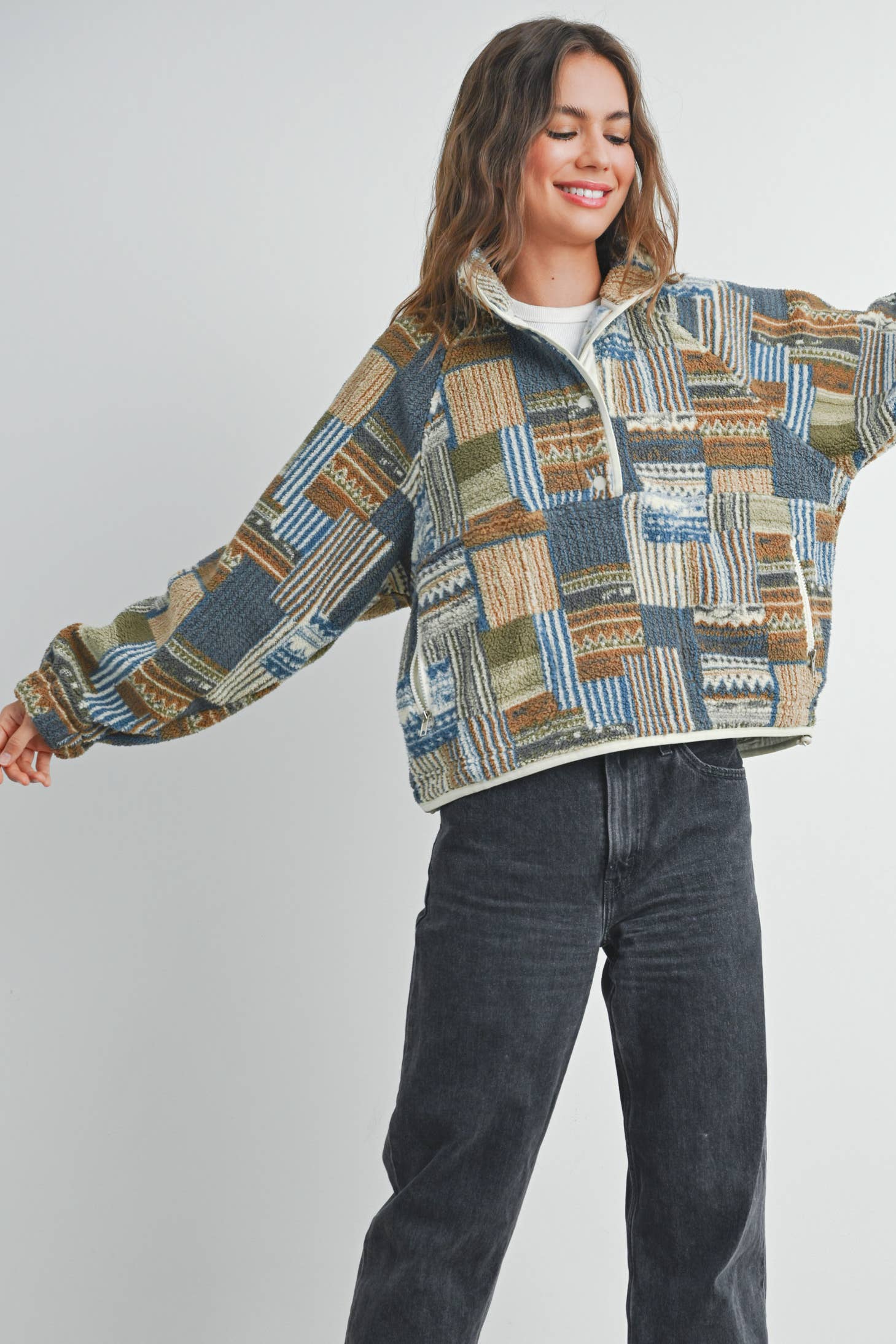 Patchwork Sweatshirt :Taupe/Multi