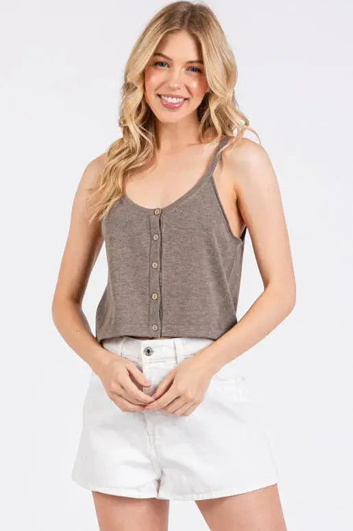 Button Front Sweater Cami: Mocha