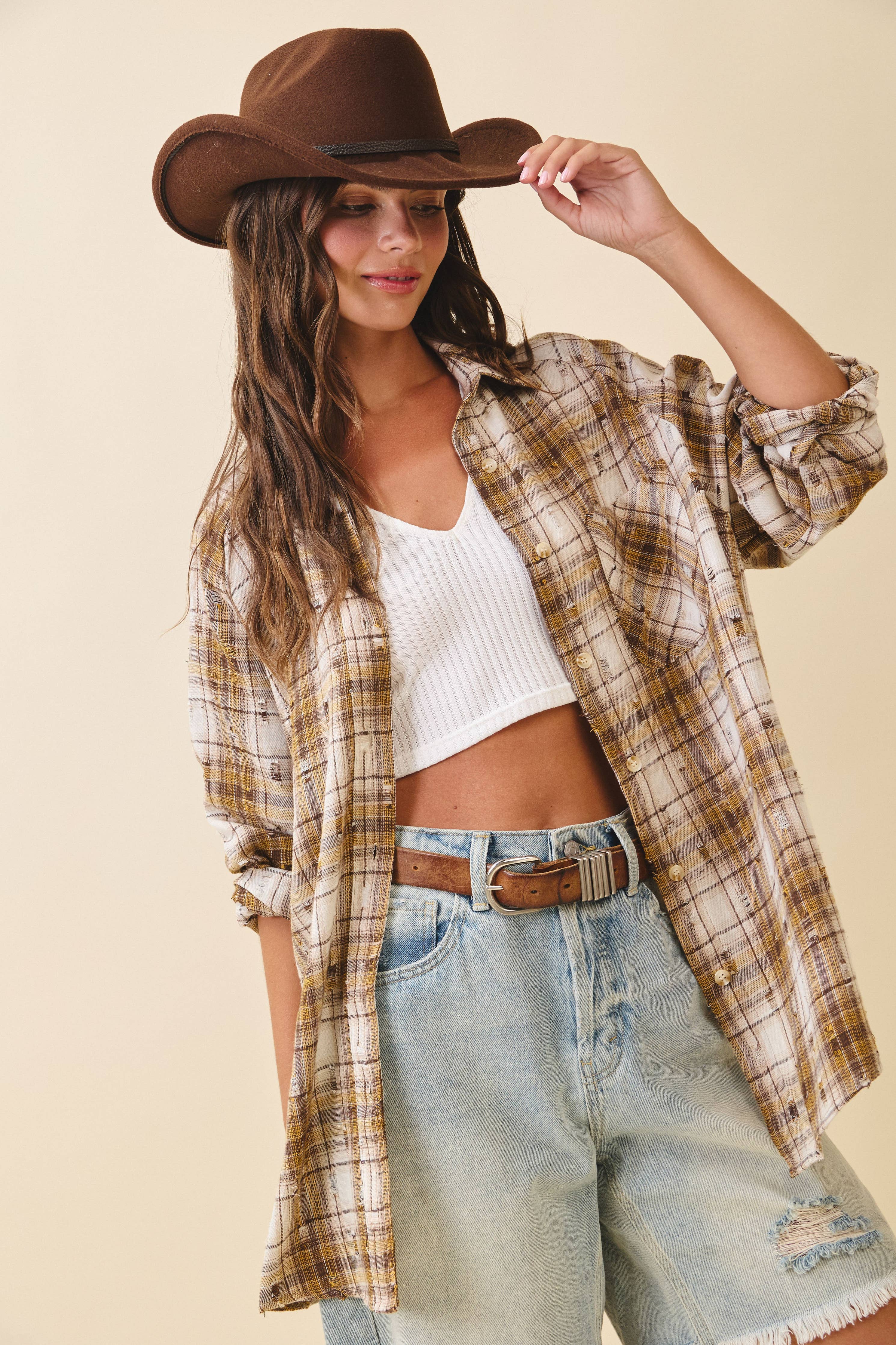 Plaid Button-Down Shirt: Brown