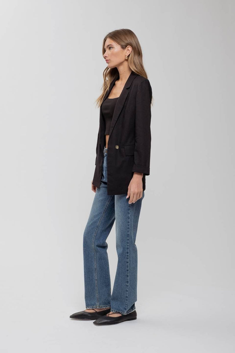 Linen Cuff Blazer: NATURAL