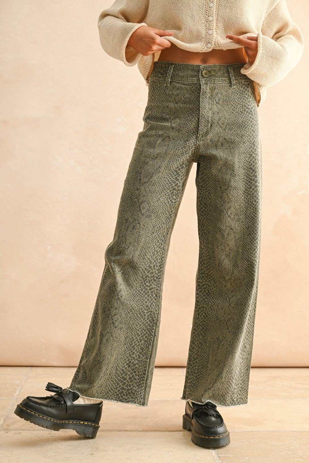 Snake Print Pants: Olive