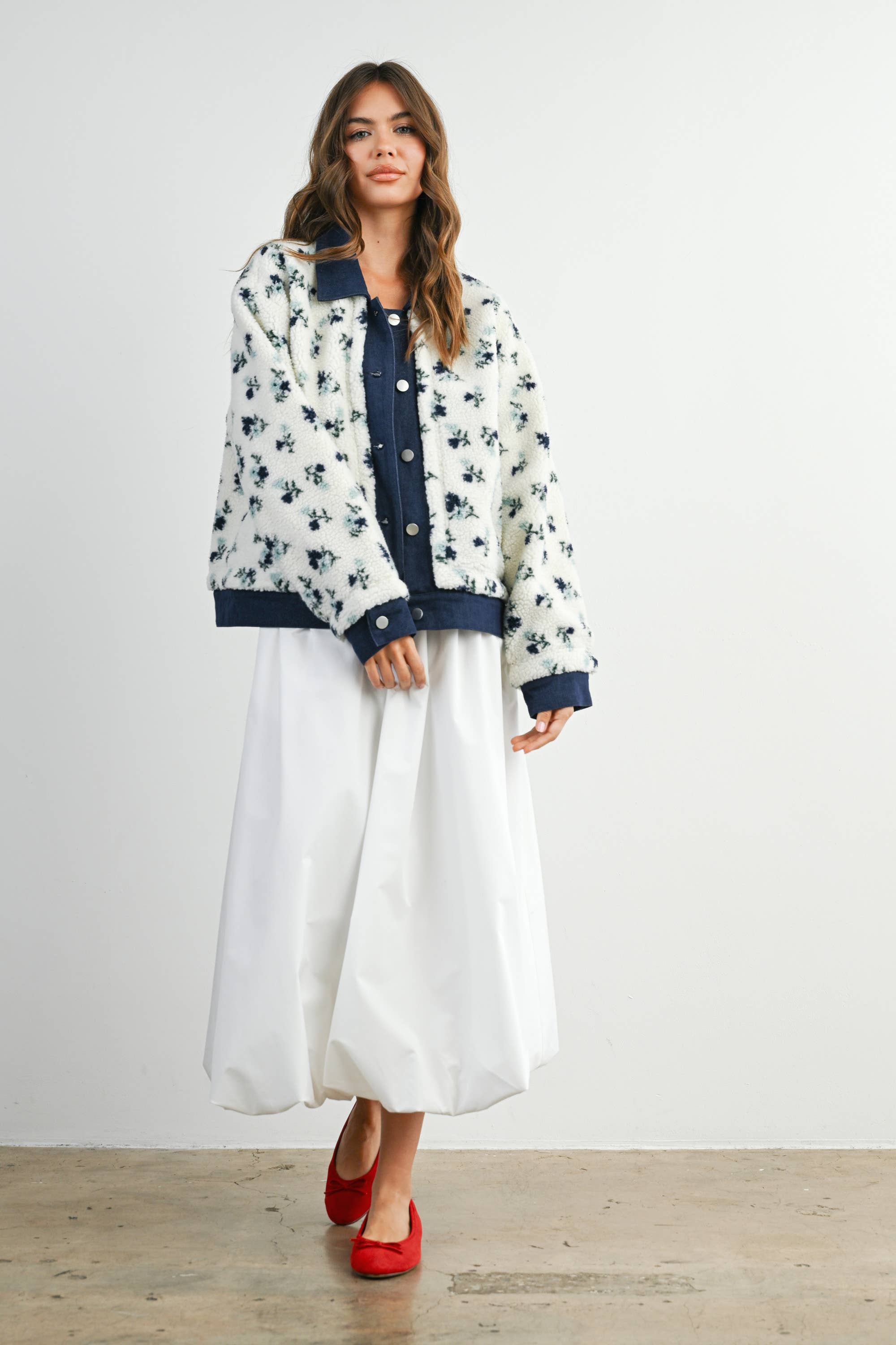 Floral  Button-Down Jacket - Navy