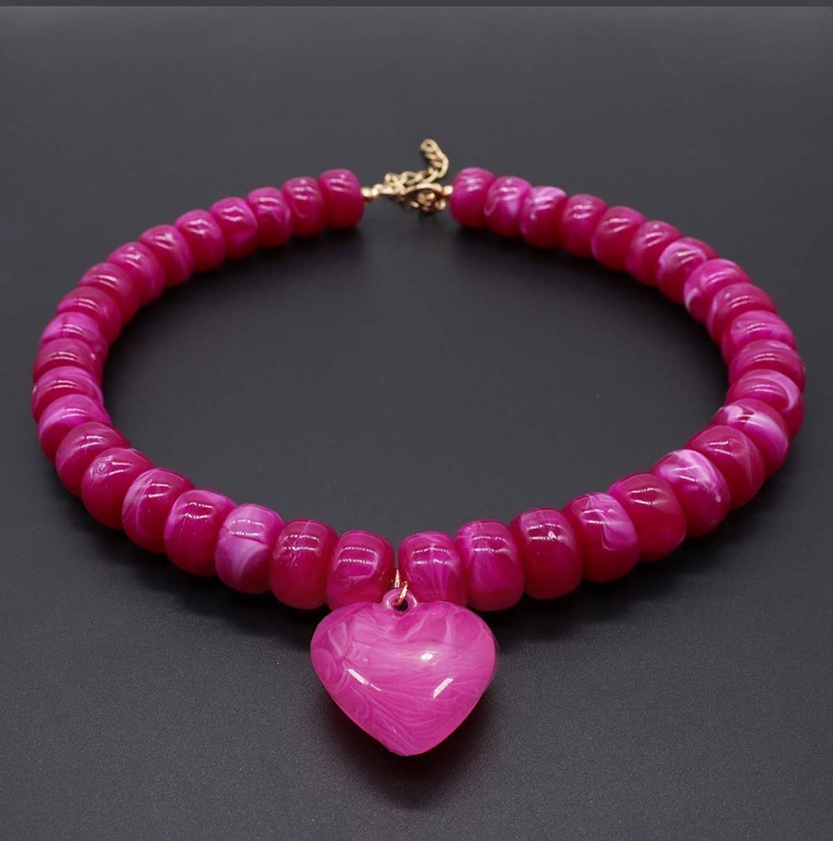 Resin Heart Necklace: Fuchsia