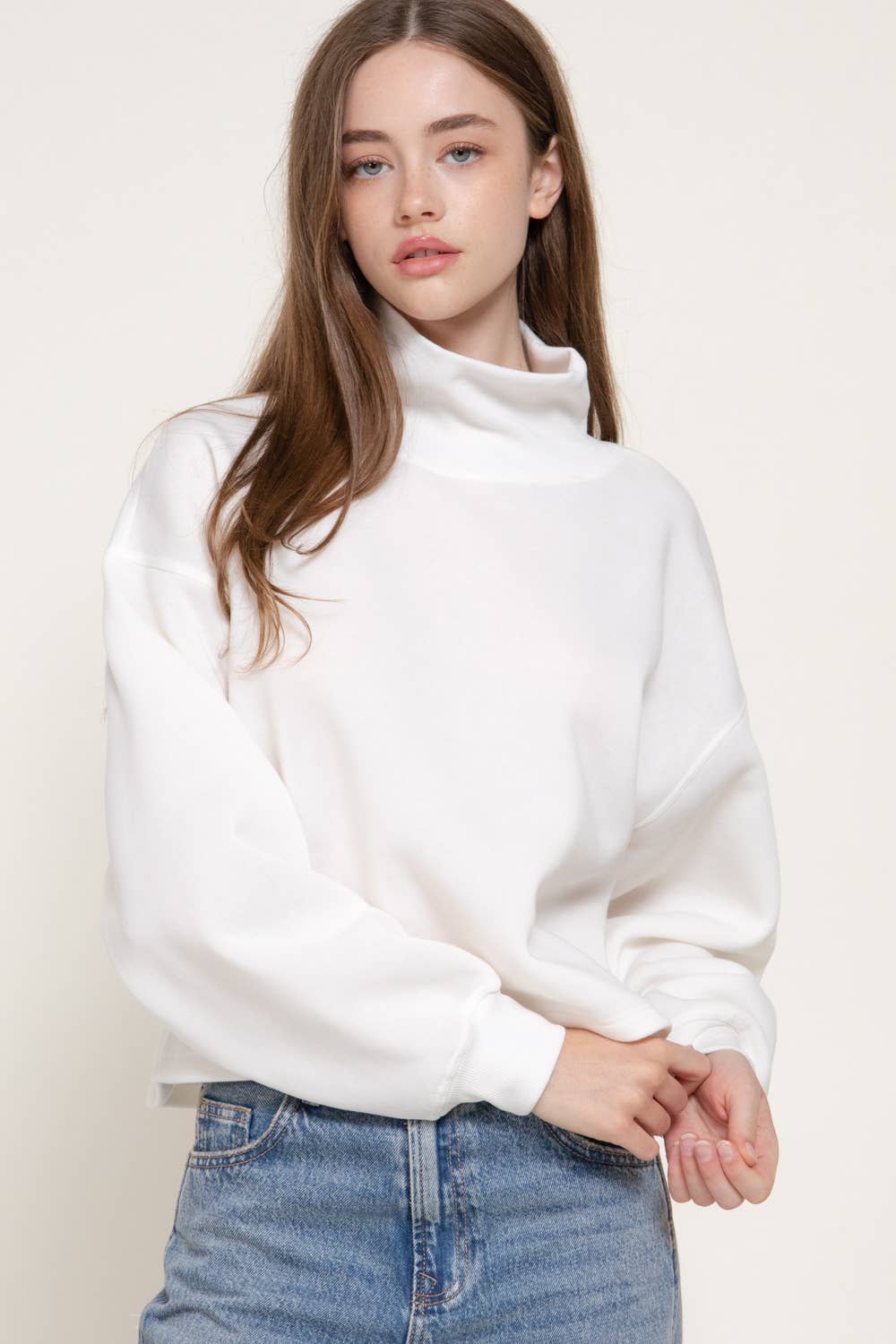 Ribbed Mock Neck: Ivory