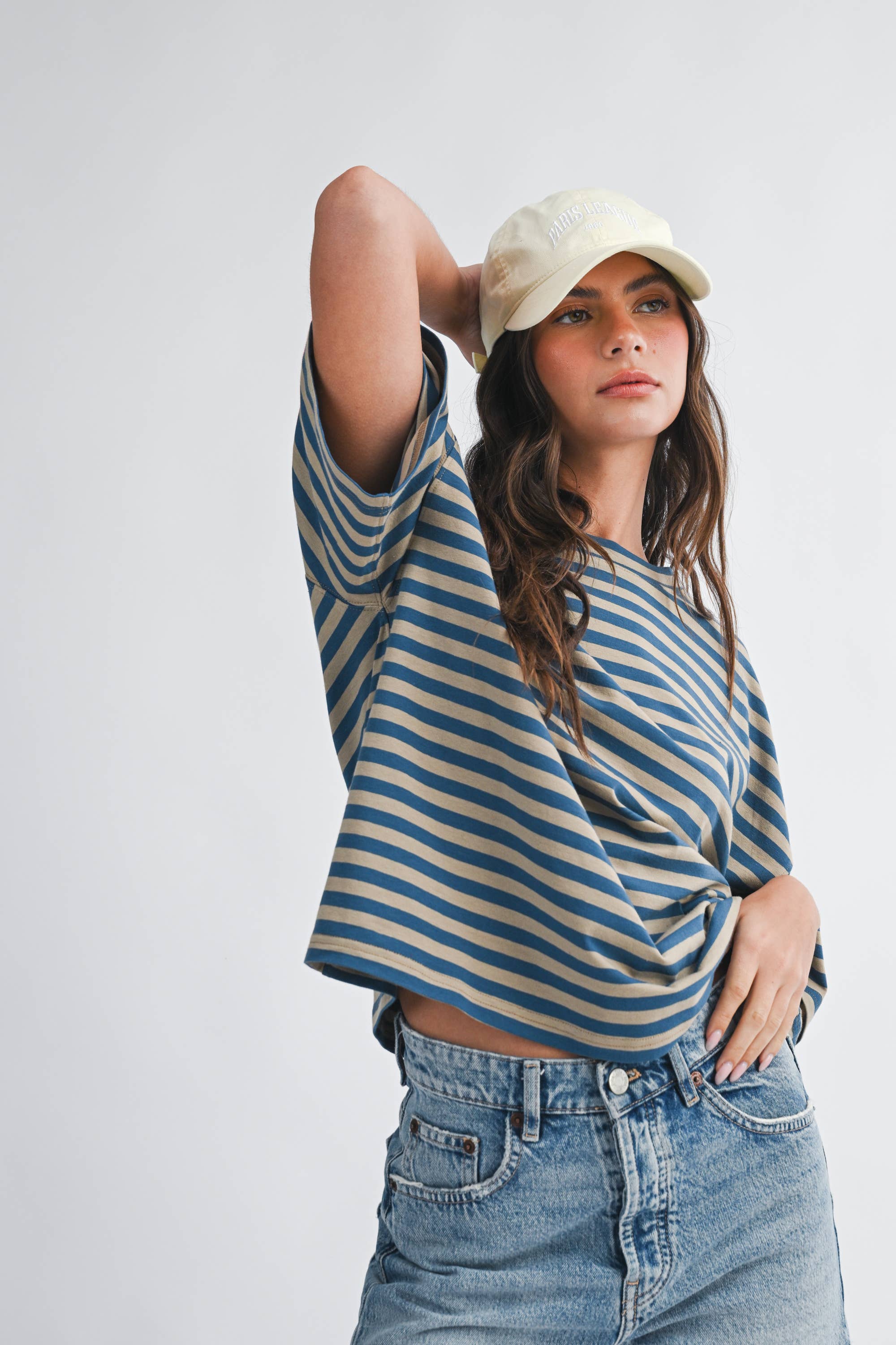 Stripe Boyfriend Tee: Tan