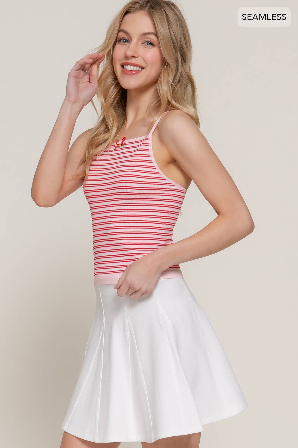 Bow Detail Stripe Cami:Pink