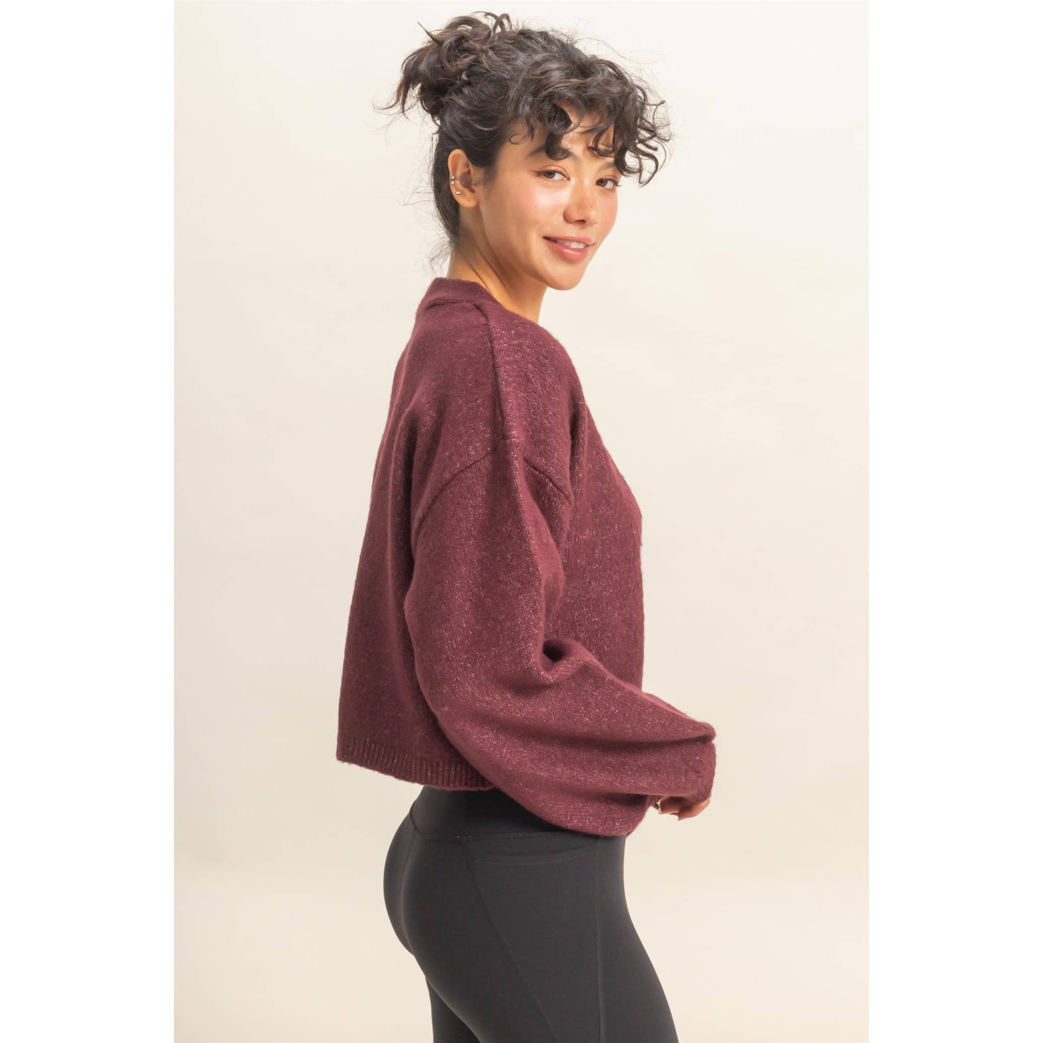 Open Front Cardigan Sweater: Dk.Cherry