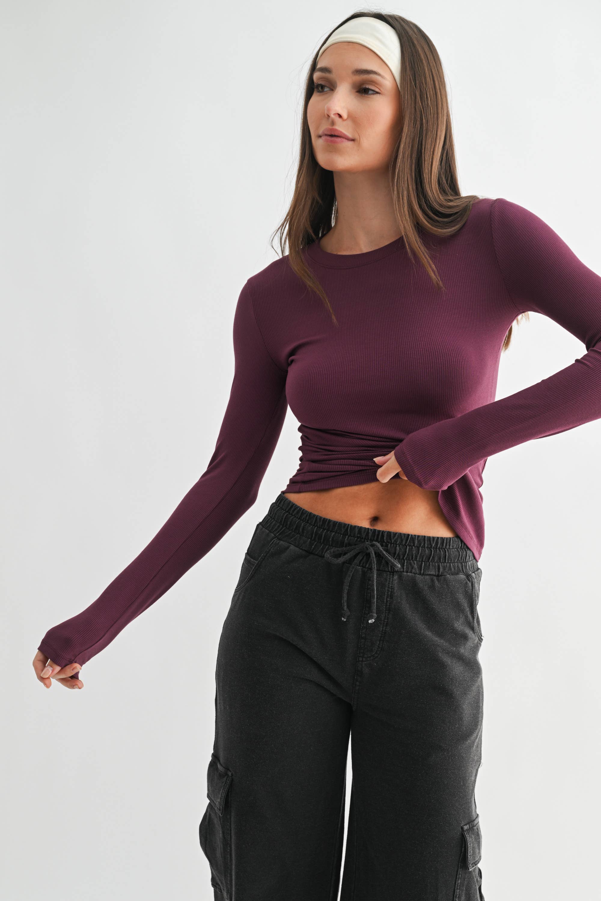 Essential Micro-Ribbed Athleisure Top: Plum