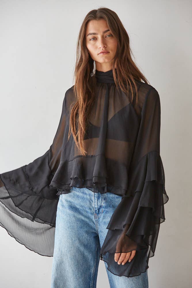 Chiffon See Through Top : Black