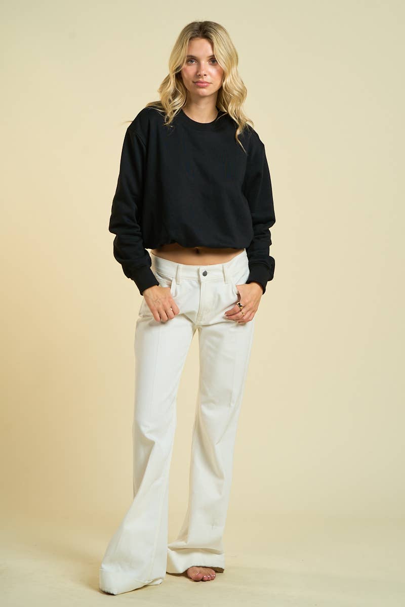 Cropped Crewneck Sweatshirt: Black