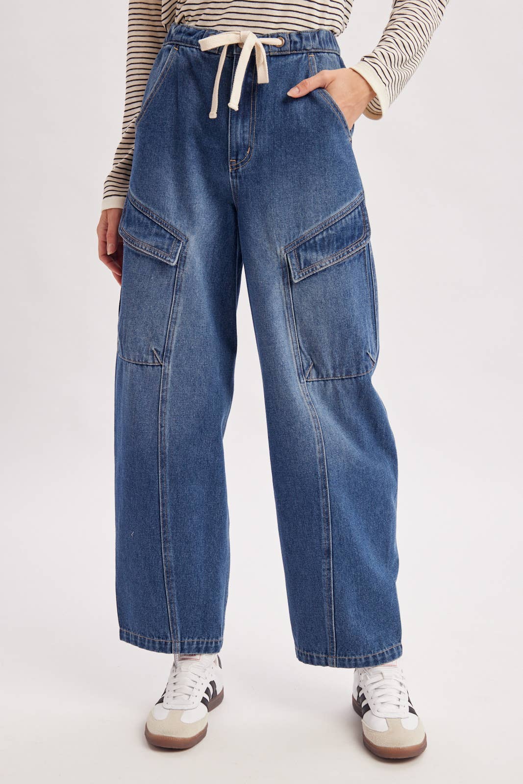 Denim Cargo Barrel Jeans