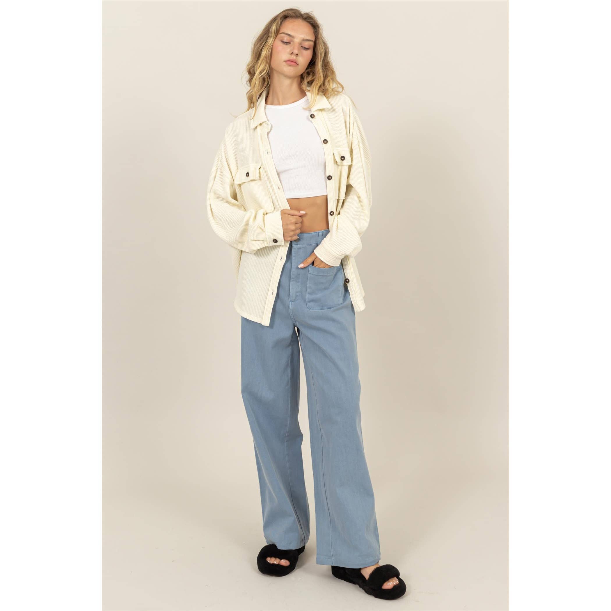 Waffle Shacket: Cream