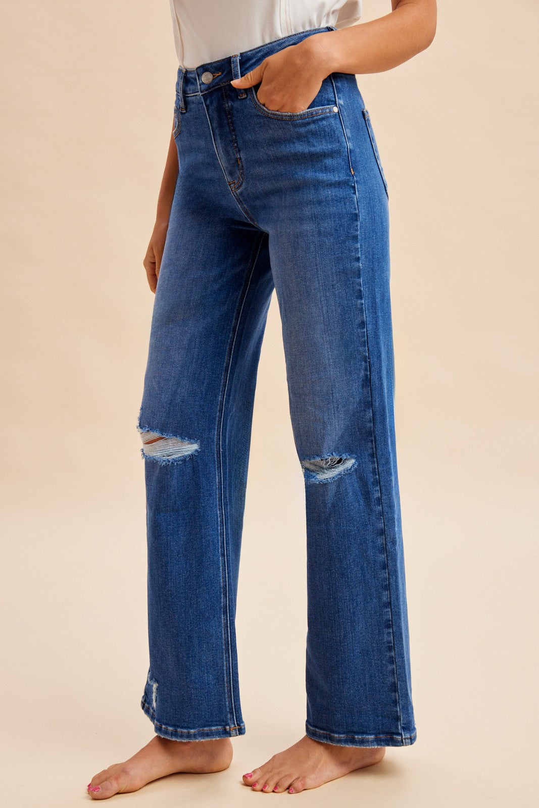 Tummy Control Straight Distressed Jeans