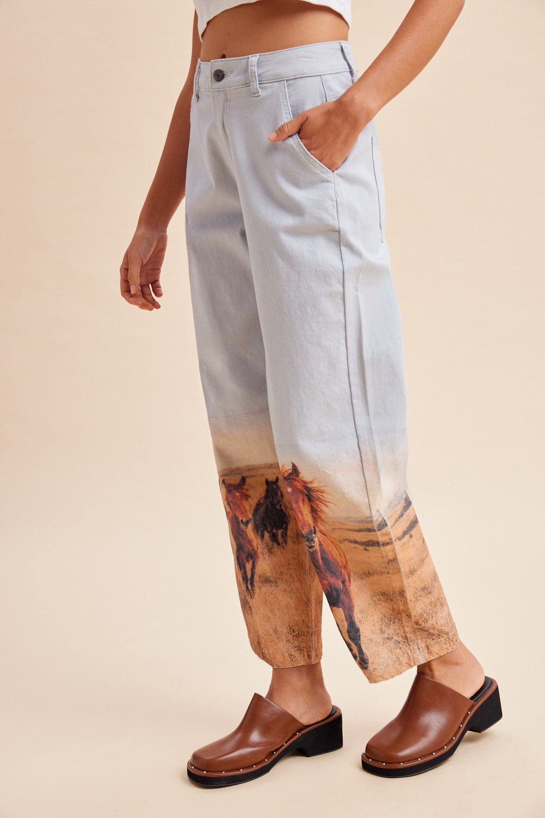 Horse Detail Denim Pants