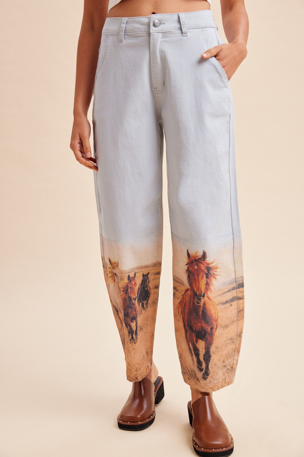 Horse Detail Denim Pants
